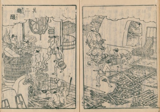 伊丹の酒造りを描いた江戸時代の木版画